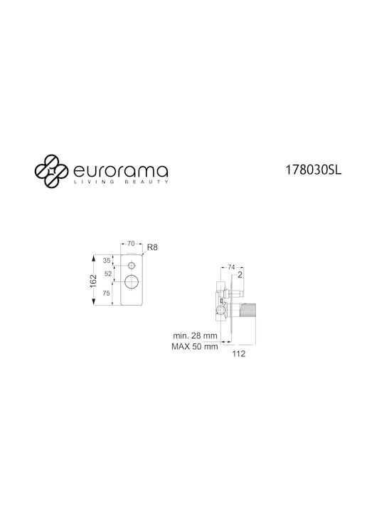 Eurorama Μίκτης Μπαταρίας Εντοιχισμού για Ντουζιέρα 1 Εξόδου Μαύρος