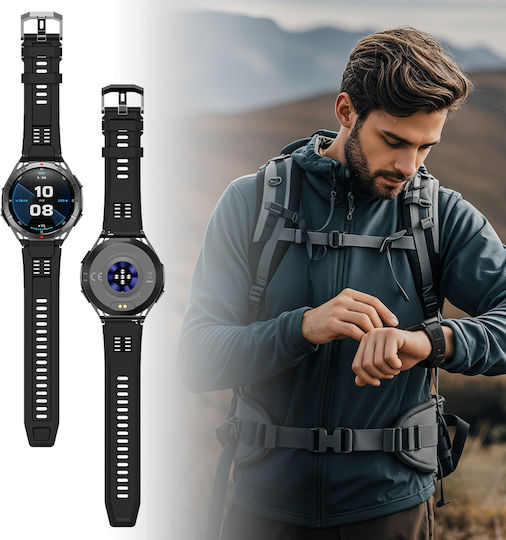 inSPORTline Rodamo 50mm Αδιάβροχο Smartwatch με Παλμογράφο (Μαύρο - Large)