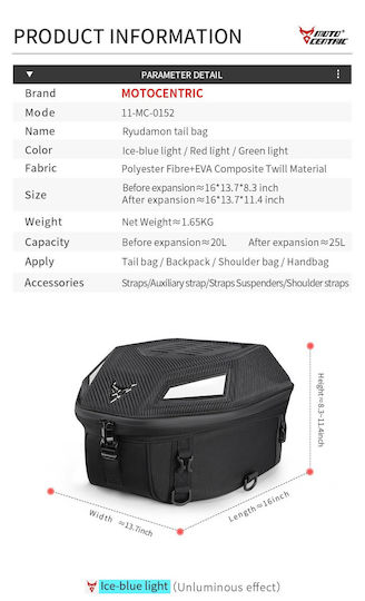 MC-0152-Α Tank Bag Μοτοσυκλέτας με Ιμάντες 25lt