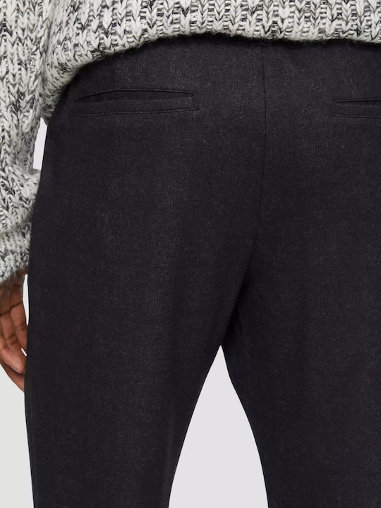 Pantaloni Chino Elastic cu Croială Slim Black