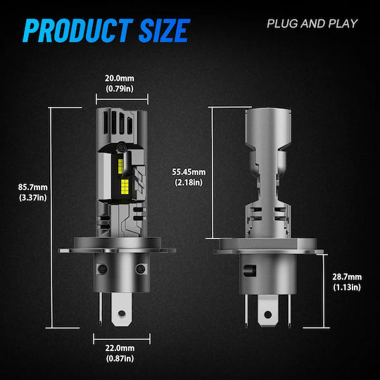 NovSight Car Lamp H4 Canbus LED 6500K Cold White 12V 100W