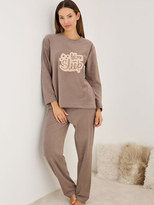Siyah Inci Set Pijamale pentru Femei Light Khaki