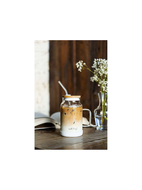 Vialli Design Glass Water made of Glass in White Color with straw 600ml