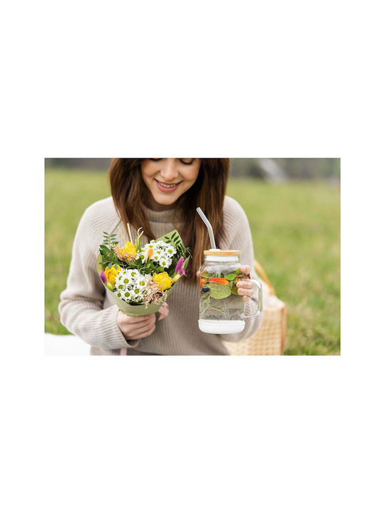 Vialli Design Glass Water made of Glass in White Color with straw 600ml