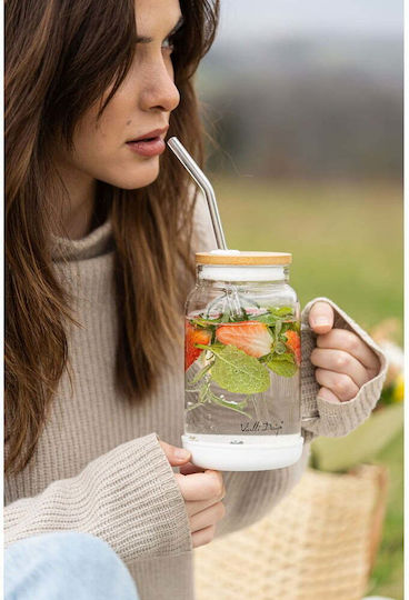 Vialli Design Glass Water made of Glass in White Color with straw 600ml