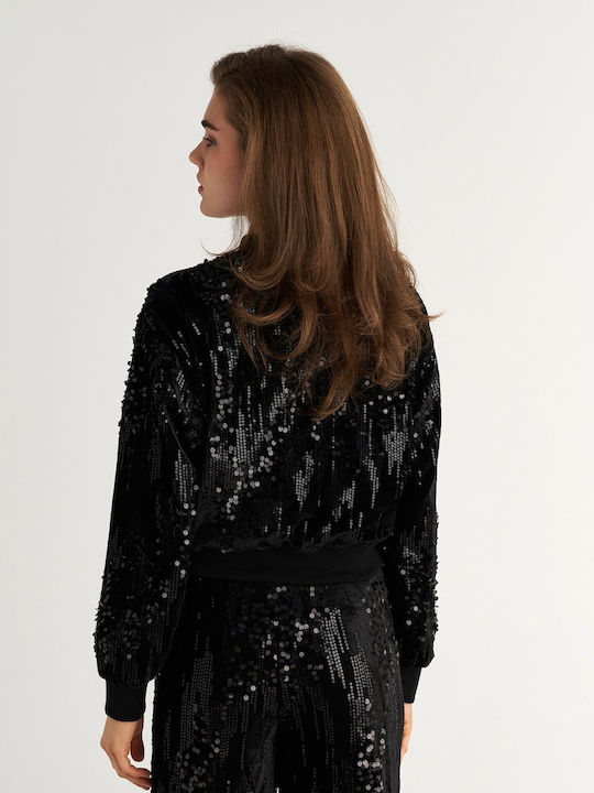 Xmas Edition Women's Sweatshirt Jacket Velvet Black