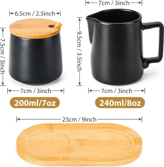 Miamio Set Cană pentru lapte & Zaharniță de Servire Ceramică Negru 1buc