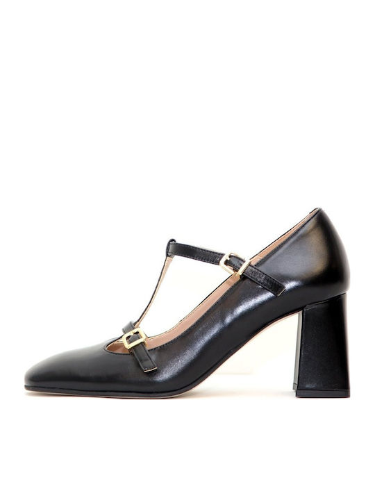 Leather Black Medium Heels