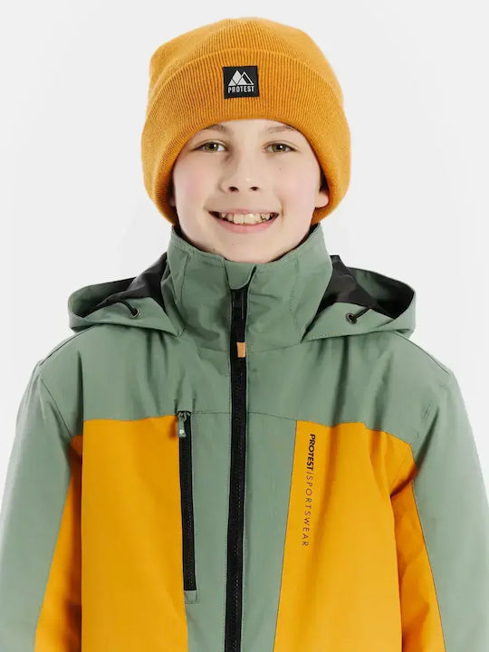 Waterproof Kids' Sports Jacket with Lining & Hood Caramel Yellow