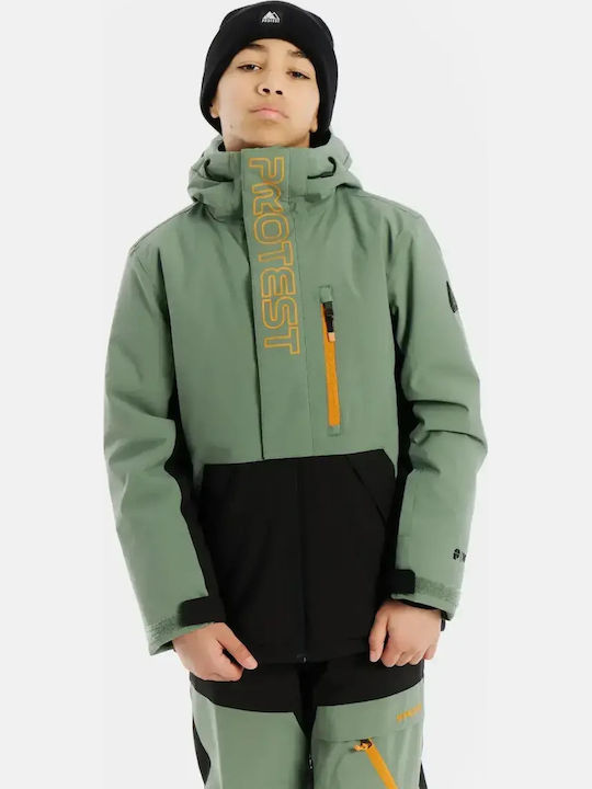 Snowjacket Waterproof Kids Casual Short Coat with Lining and Hood Aspen Green