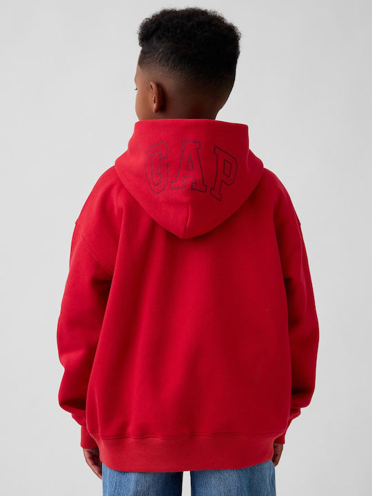Fleece Παιδικό Φούτερ με Κουκούλα και Τσέπες Modern Red