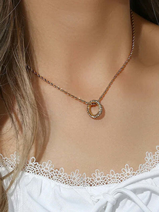 Charmy Necklace from Gold Plated Steel with Zircon