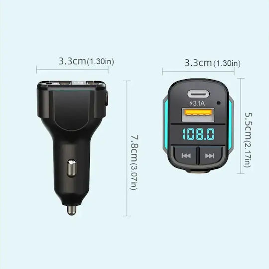 Aj Car Charger Fast Charging with Ports: 1xUSB 1xType-C with Cable Lightning / Type-C and FM Transmitter
