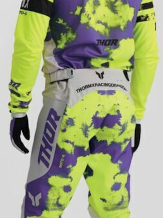 Thor Launchmode Summer Men's Motocross Gloves Purple Yellow Acid