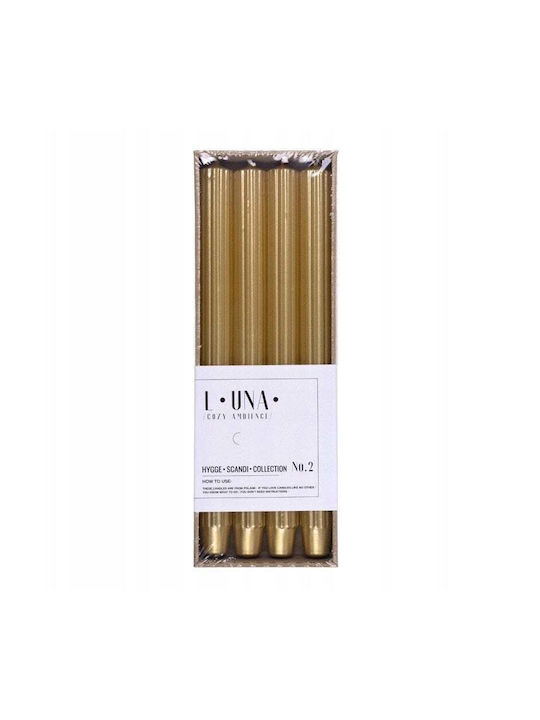Long Ribbed Table Candle Donau Home Lacquered 25x300 Mm 4 Pieces Gold