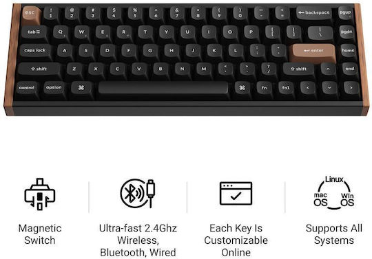 K6 HE Tastatură Gaming Wireless Hall Effect 65% cu Comutatoare Magnetice și Iluminare RGB K6H-F1 (Engleză SUA) Ediție Specială Wood