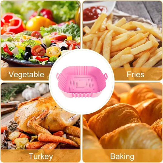 Φόρμα Σιλικόνης Τετράγωνη Air Fryer 16cm Ροζ
