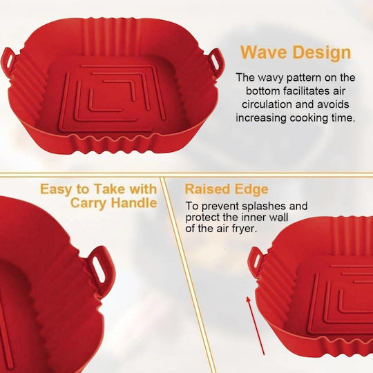 Φόρμα Σιλικόνης Τετράγωνη Air Fryer 16cm Κόκκινο