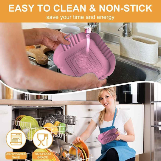 Φόρμα Σιλικόνης Τετράγωνη Air Fryer 16cm Ροζ