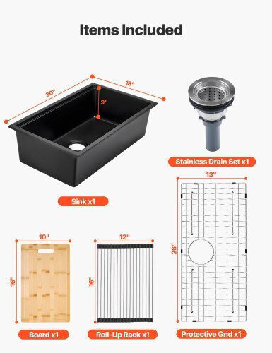Vevor Kitchen Sink Drop-In Made of Liquid Granite 76.2x45.7cm Black Vevor Kitchen Sink Drop-In Made of Liquid Granite 76.2x45.7cm Black