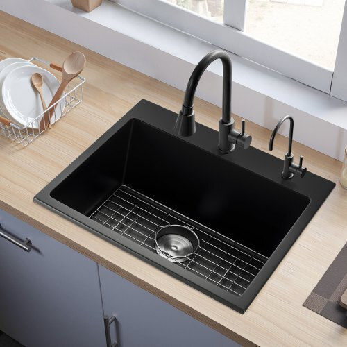 Vevor Drop-In Küchenspüle aus Flüssigem Granit 63,5x55,9cm Grau