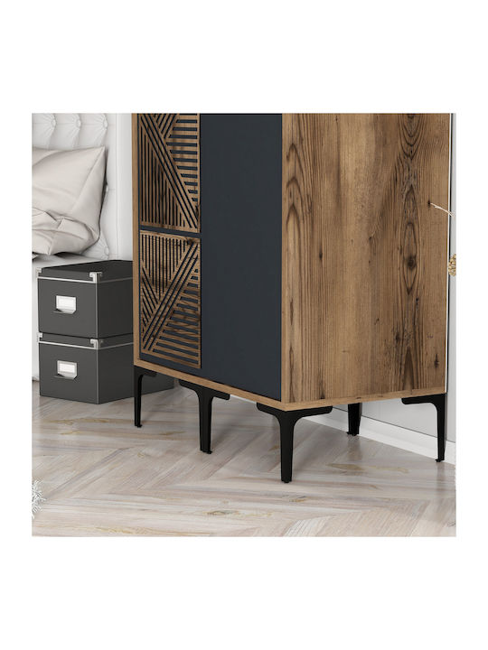 Ντουλάπα Δύο Πόρτες Ps Καρύδι Ανθρακί 80x47x201cm