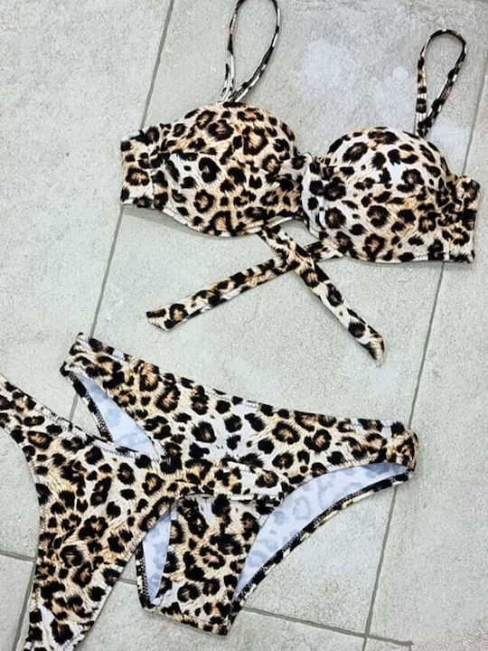 Set Bikini Push Up Animal Print Καφέ