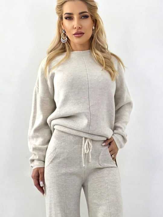 Femei Cream Set cu Pantaloni cu Croială Relaxată Cu dungi