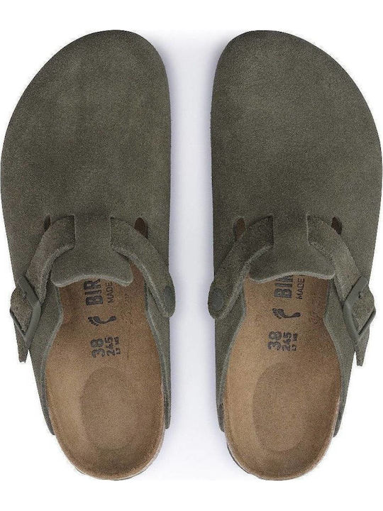 Boston Men's Leather Slippers Narrow Fit Green