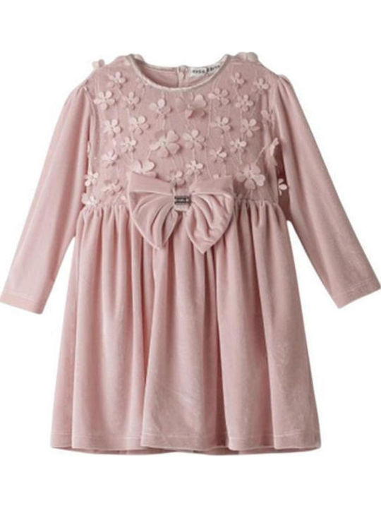 Mädchenkleid Langärmelig Samt Set aus 2 mit Zubehör Rosa