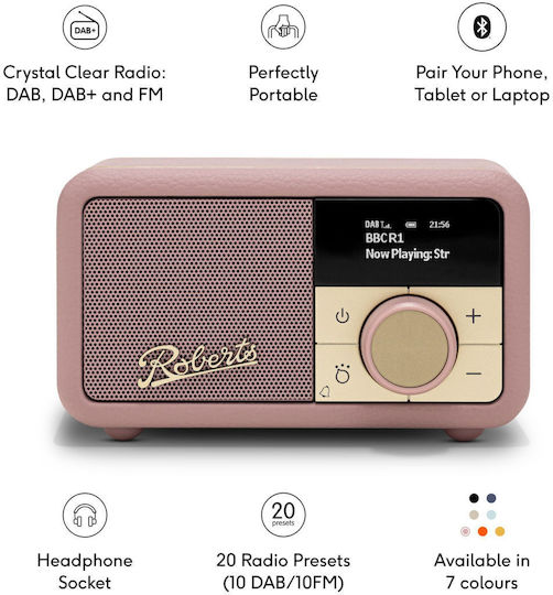 Roberts Revival Petite 2 Φορητό Ραδιόφωνο Επαναφορτιζόμενο DAB+ με Bluetooth Ροζ