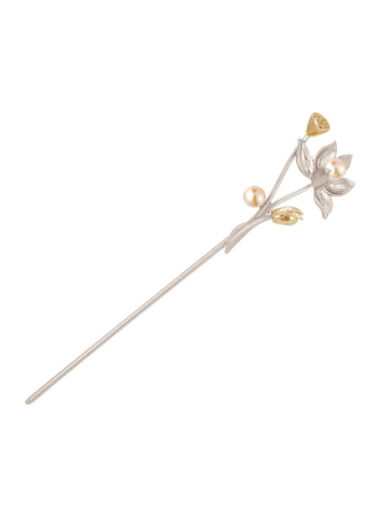 Ξυλάκι Μαλλιών Chop Stick Λουλούδι Μαργαριτάρια Caroline