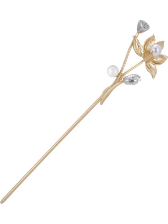 Ξυλάκι Μαλλιών Chop Stick Λουλούδι Μαργαριτάρια Caroline