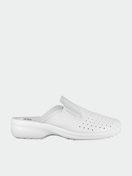 B-Well Femei Din piele Sabot Albe