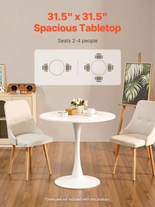 Round Dining Room Table Wooden with Metal Frame White 80x80x72.5cm