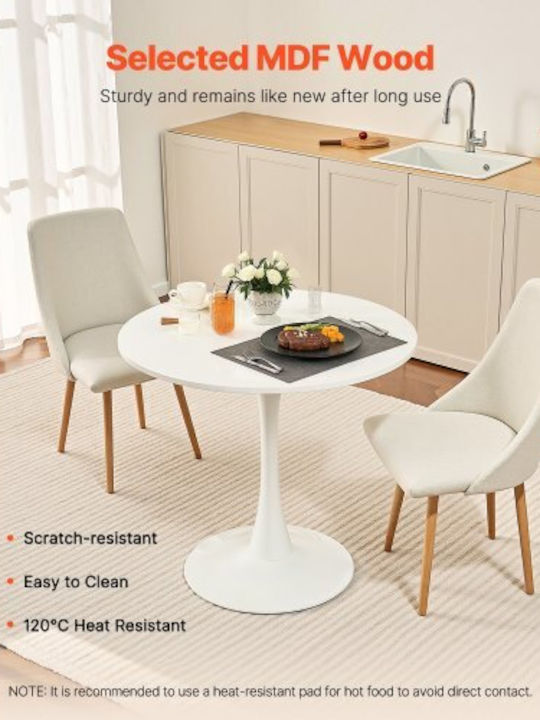 Round Dining Room Table Wooden with Metal Frame White 80x80x72.5cm