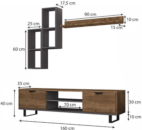 Wohnzimmer TV-Einheit Lonsa Walnut - Grey L160xB35xH40cm