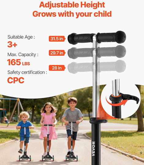 Vevor Kids Scooters Foldable 3-Wheel for 3+ Years Black