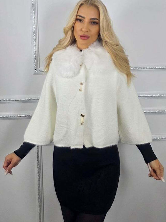 Дамска White Пелерина с кожени детайли