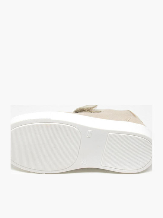 Kids Leather Ballerinas with Hoop & Loop Closure Beige
