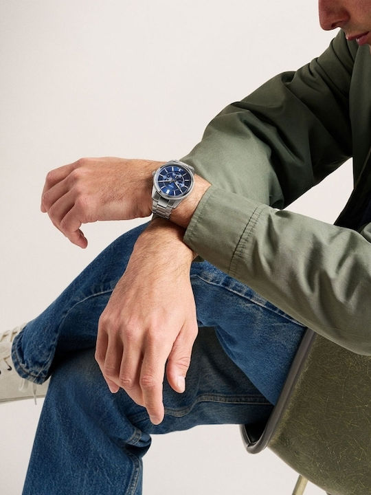 Fossil Multifunction Herrenuhr 42mm Batterie mit Silber Metallarmband