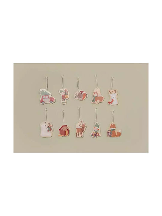 Hanging Ornament Mix Ornaments Wooden Brown 17.5x20.5cm Set 10pcs