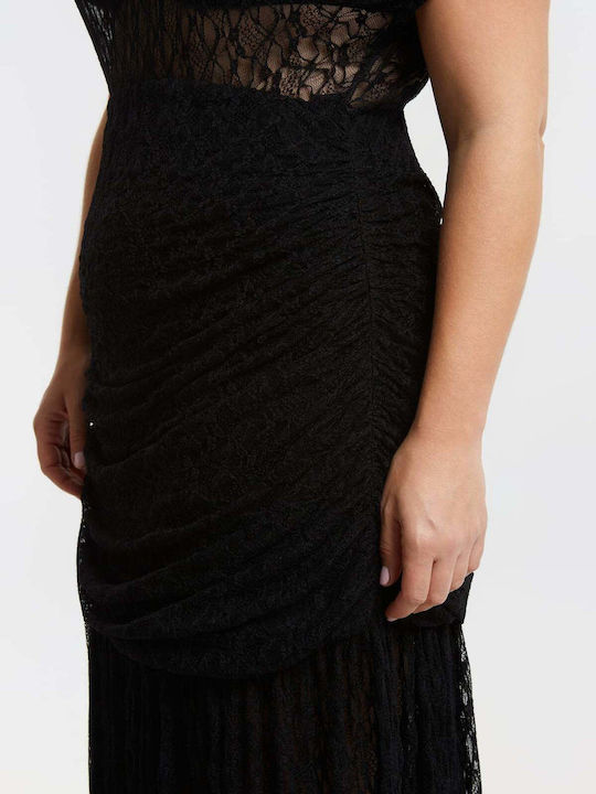 Summer Maxi Evening Dress with Sheer Black