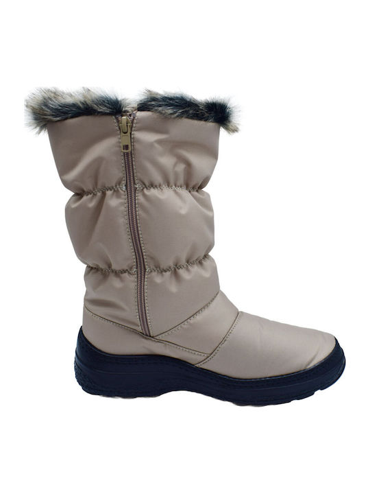 Synthetic Leather Snow Boots with Fur Antartica Beige