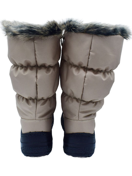 Synthetic Leather Snow Boots with Fur Antartica Beige