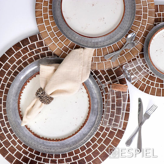 Espiel Terra Cream Shallow Serving Plate Made of Beige Porcelain with Diameter 26cm 6 Pieces