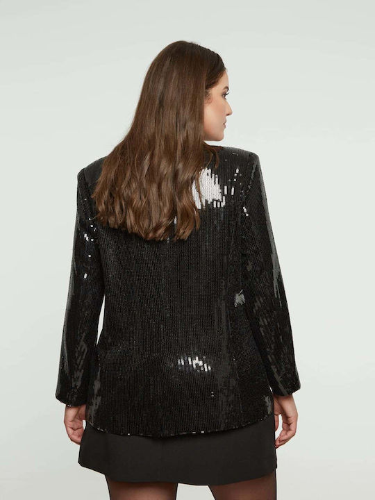 Mat Fashion Γυναικείο Σακάκι Μαύρο με Παγιέτες