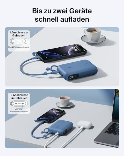 Belkin BoostCharge Power Bank 10000mAh 20W mit 2 USB-C Anschlüssen Blau