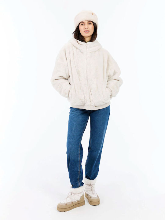 Women's Cardigan with Zipper Ecru