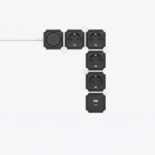 Eurolamp Πολύπριζο 4 Θέσεων με 2 USB-A, Διακόπτη και Καλώδιο 2m